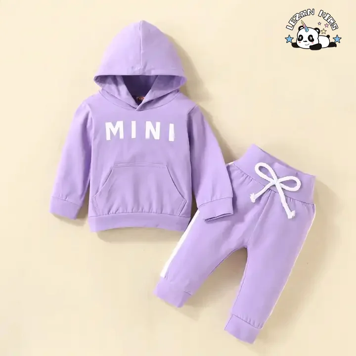 LEZONKIDS - Atacado de conjuntos de roupas infantis femininas com logotipo personalizado de 2 peças, Hoodies e calças